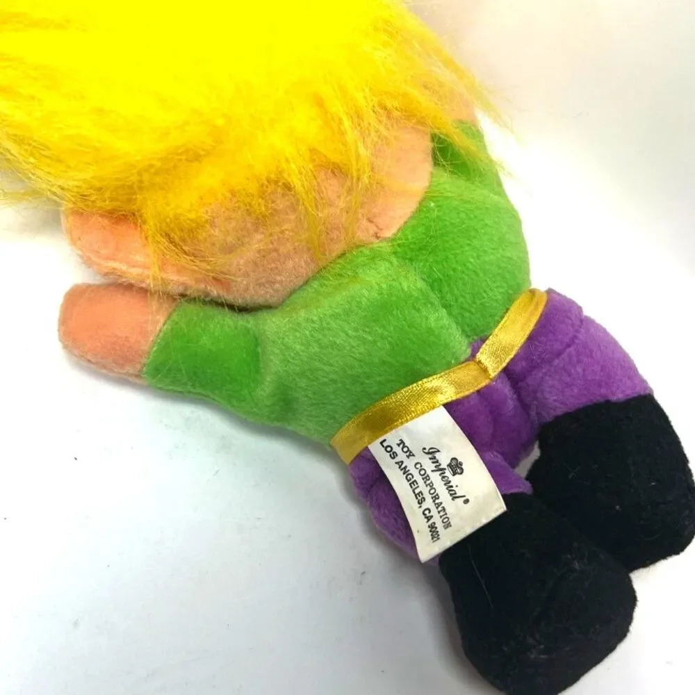 Vintage Imperial Troll Plush Yellow Hair Green Shirt Soft Toy Doll Purple Black